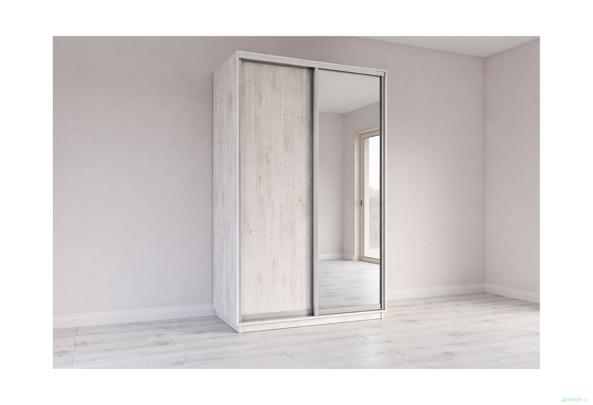 Изображение 1 - Шкаф-купе 2-дверный с зеркалом 140x220x60 см дуб крафт белый, профиль серебро