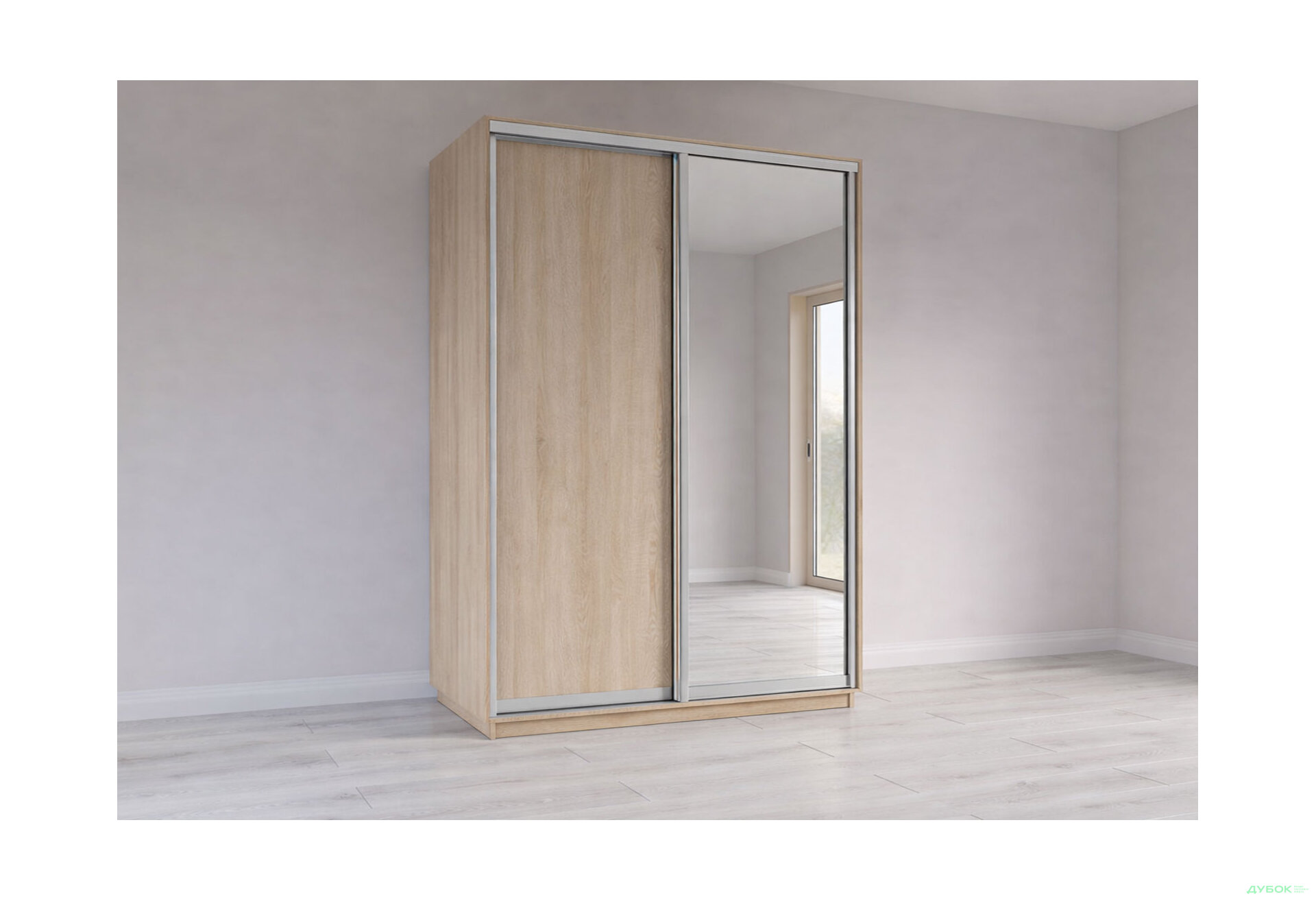 Изображение 1 - Шкаф-купе 2-дверный с зеркалом 150x240x60 см дуб сонома, профиль серебро