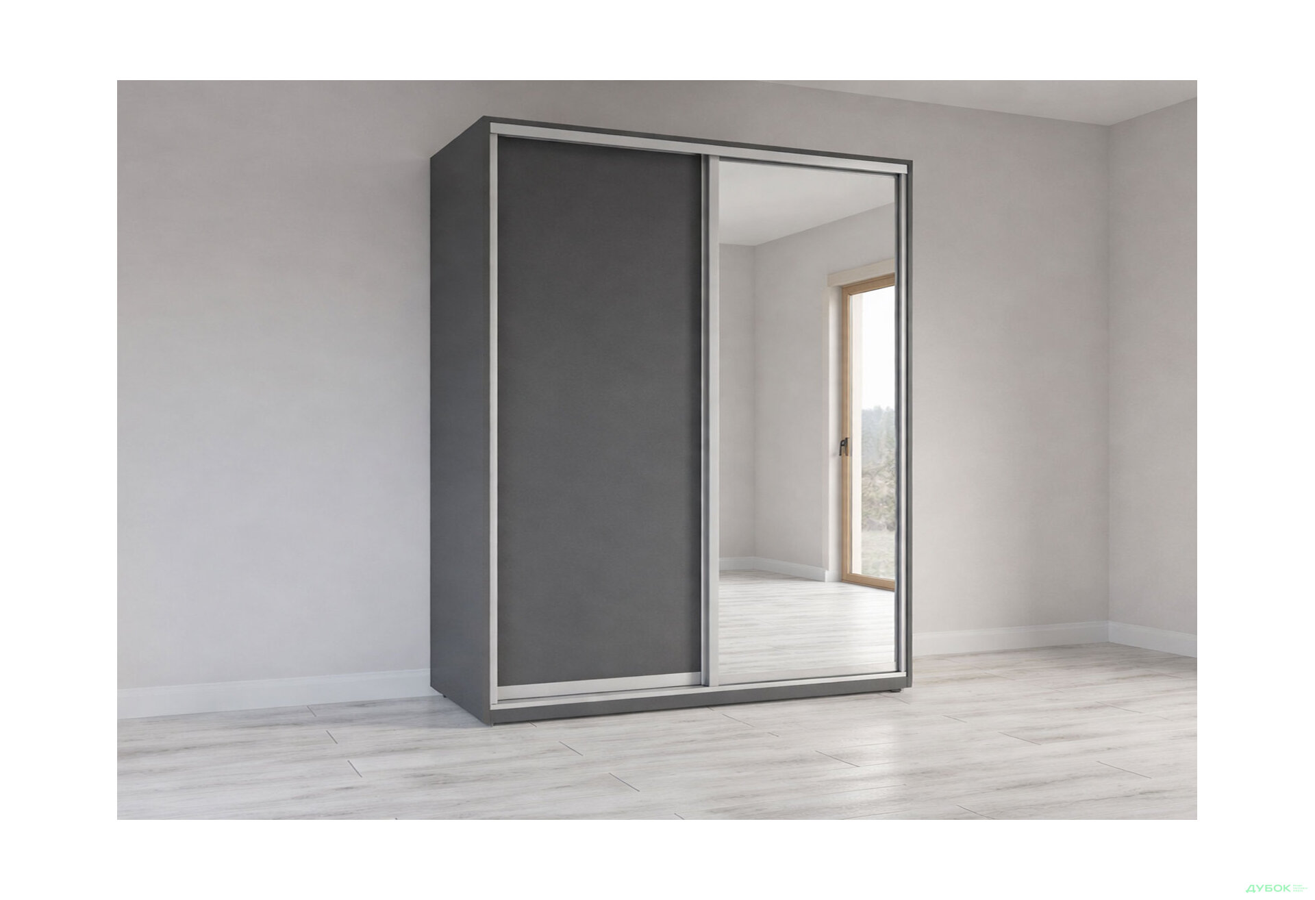 Изображение 1 - Шкаф-купе 2-дверный с зеркалом 180x220x60 см графит серый, профиль серебро