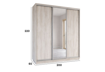 Зображення Комплект 2200x600 2ДСП 1 Дзеркало артвуд світлий, профіль срібло