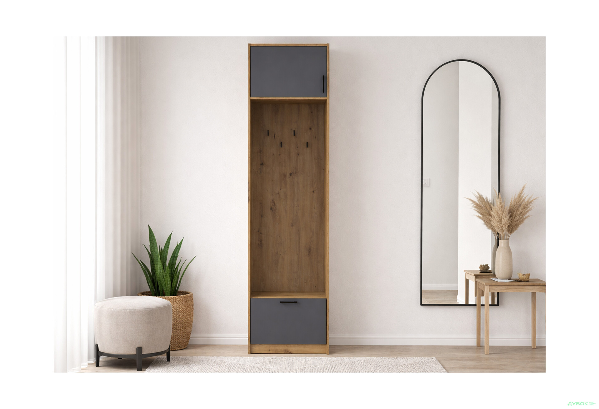 Изображение 2 - Пенал-вешалка Doros Ронди с антресолей 60 см Дуб Артизан / Графит