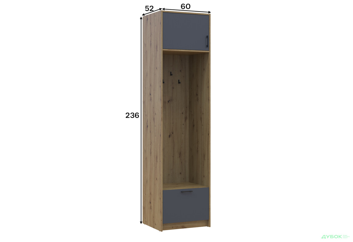 Изображение 6 - Пенал-вешалка Doros Ронди с антресолей 60 см Дуб Артизан / Графит