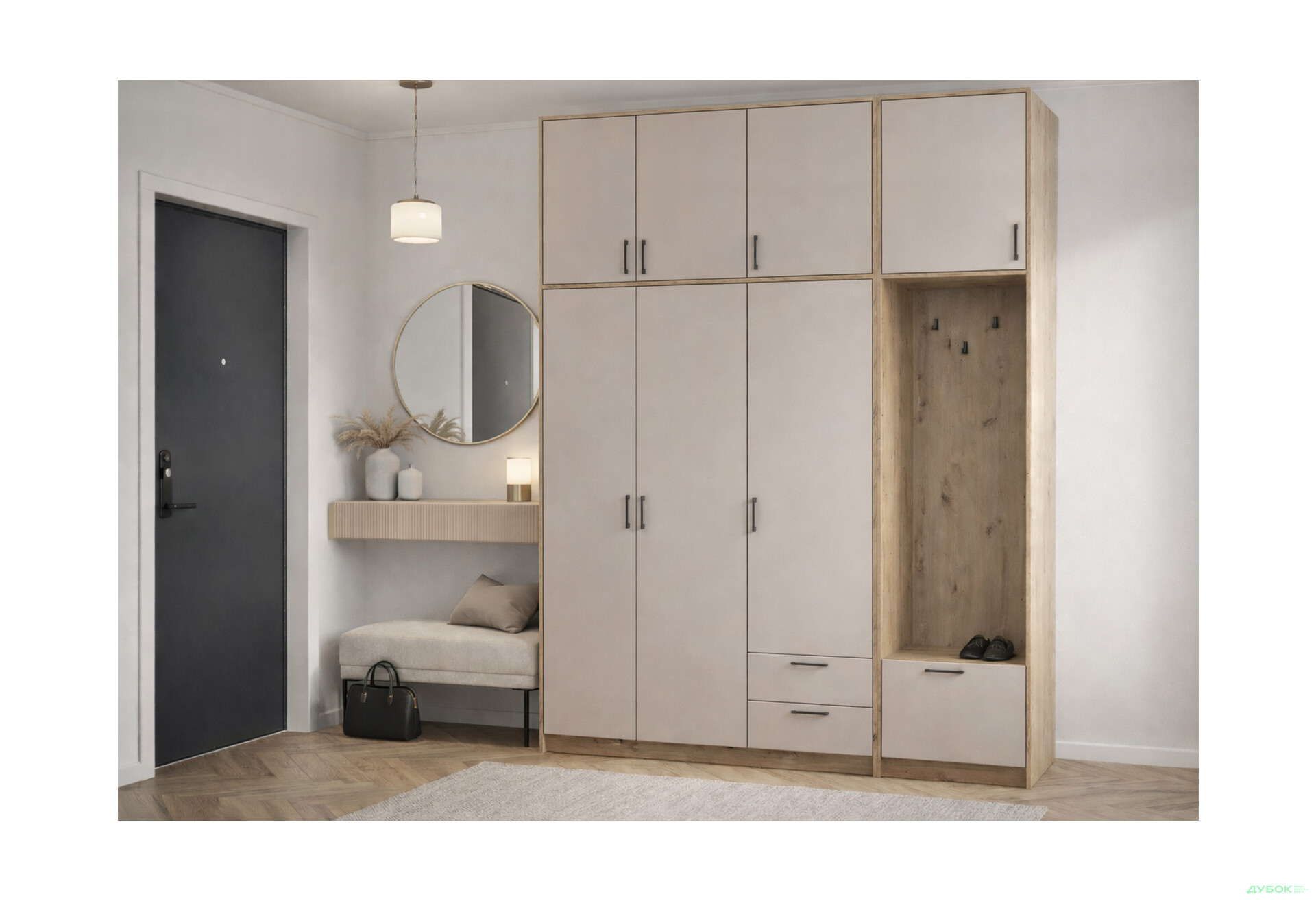 Изображение 2 - Пенал-вешалка Doros Ронди с высокой антресолей 60 см Дуб Артизан / Кашемир