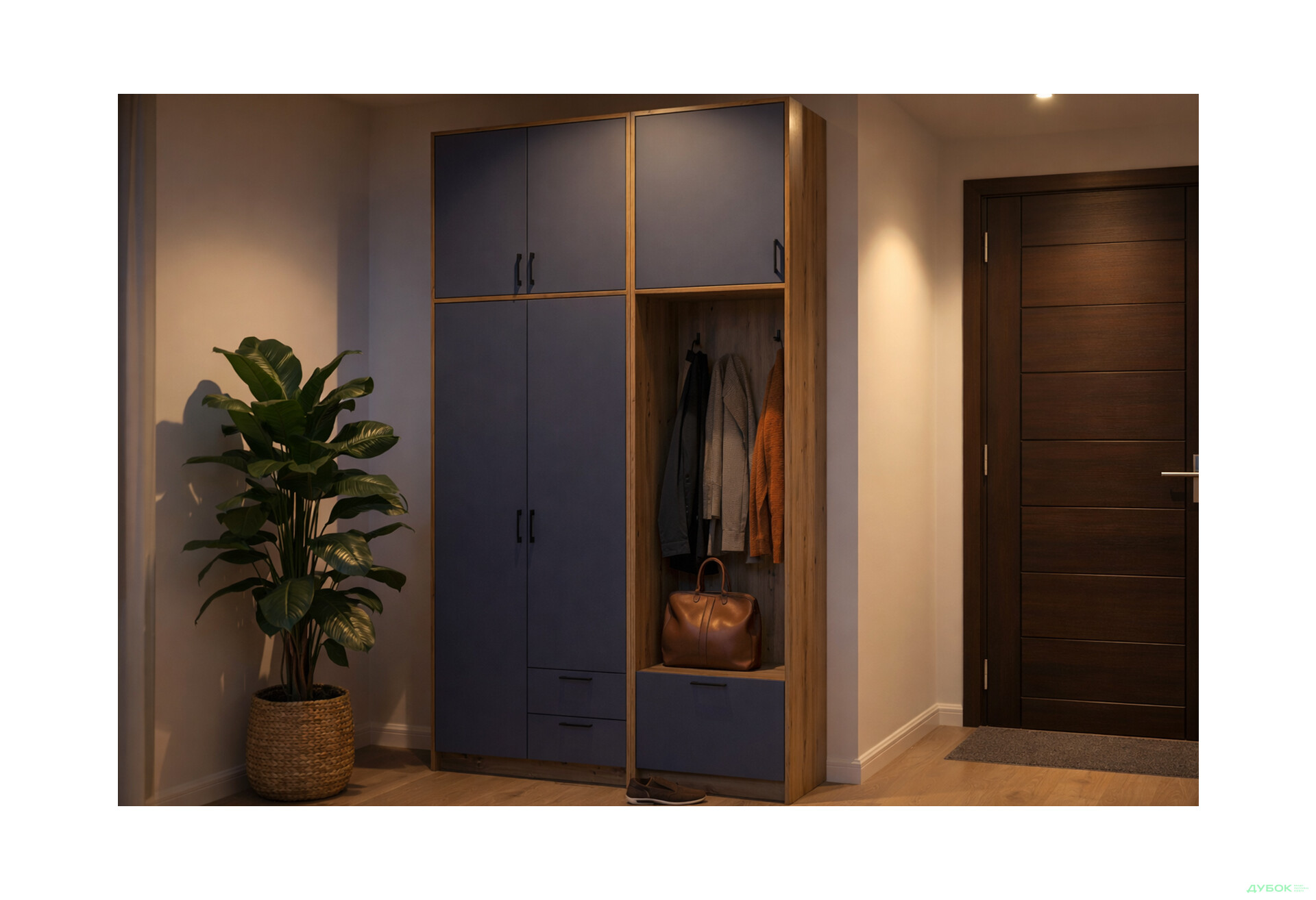 Изображение 2 - Пенал-вешалка Doros Ронди с высокой антресолей 60 см Дуб Артизан / Графит