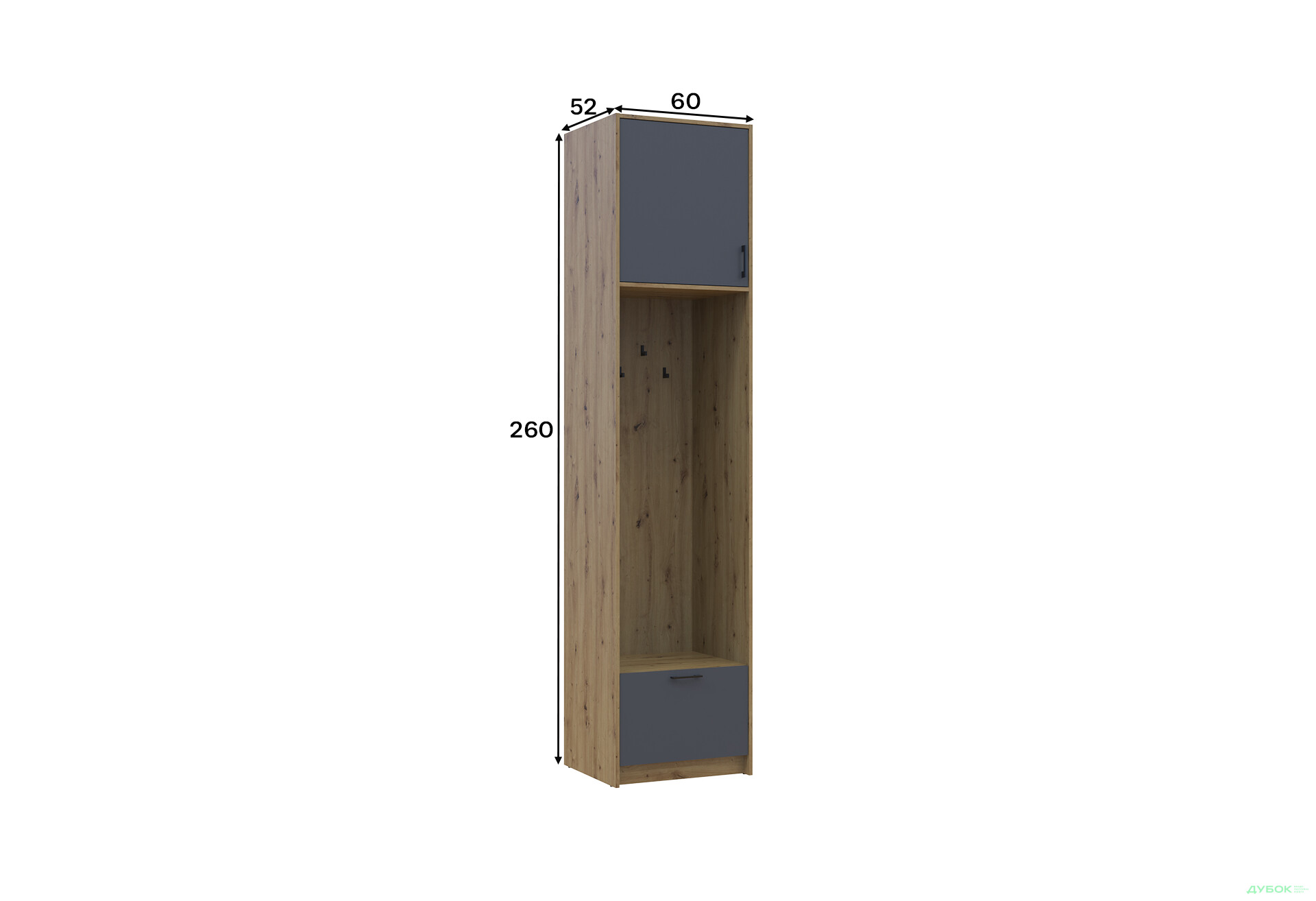 Изображение 6 - Пенал-вешалка Doros Ронди с высокой антресолей 60 см Дуб Артизан / Графит