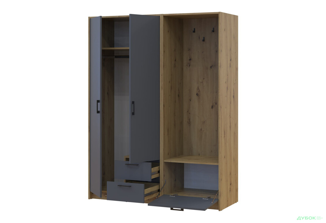 Изображение 3 - Шкаф для одежды 2 ДСП Doros Ронди с вешалкой 142 см Дуб Артизан / Графит