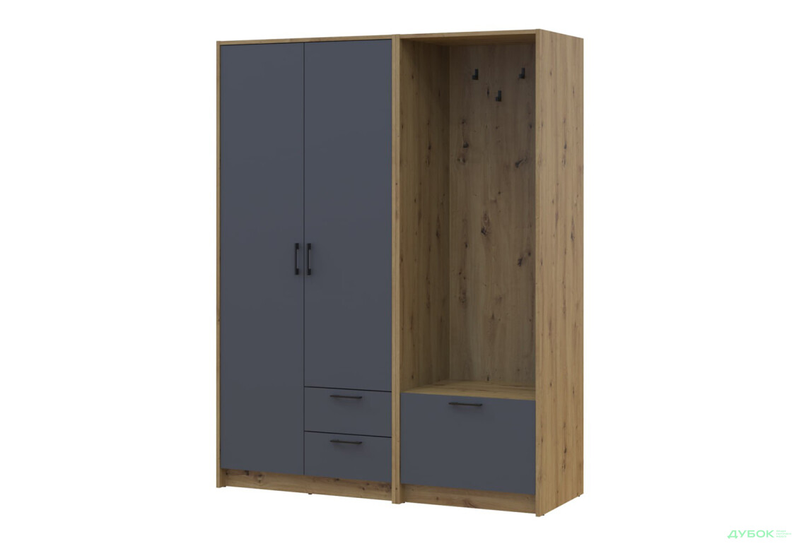 Шкаф для одежды 2 ДСП Doros Ронди с вешалкой 142 см Дуб Артизан / Графит