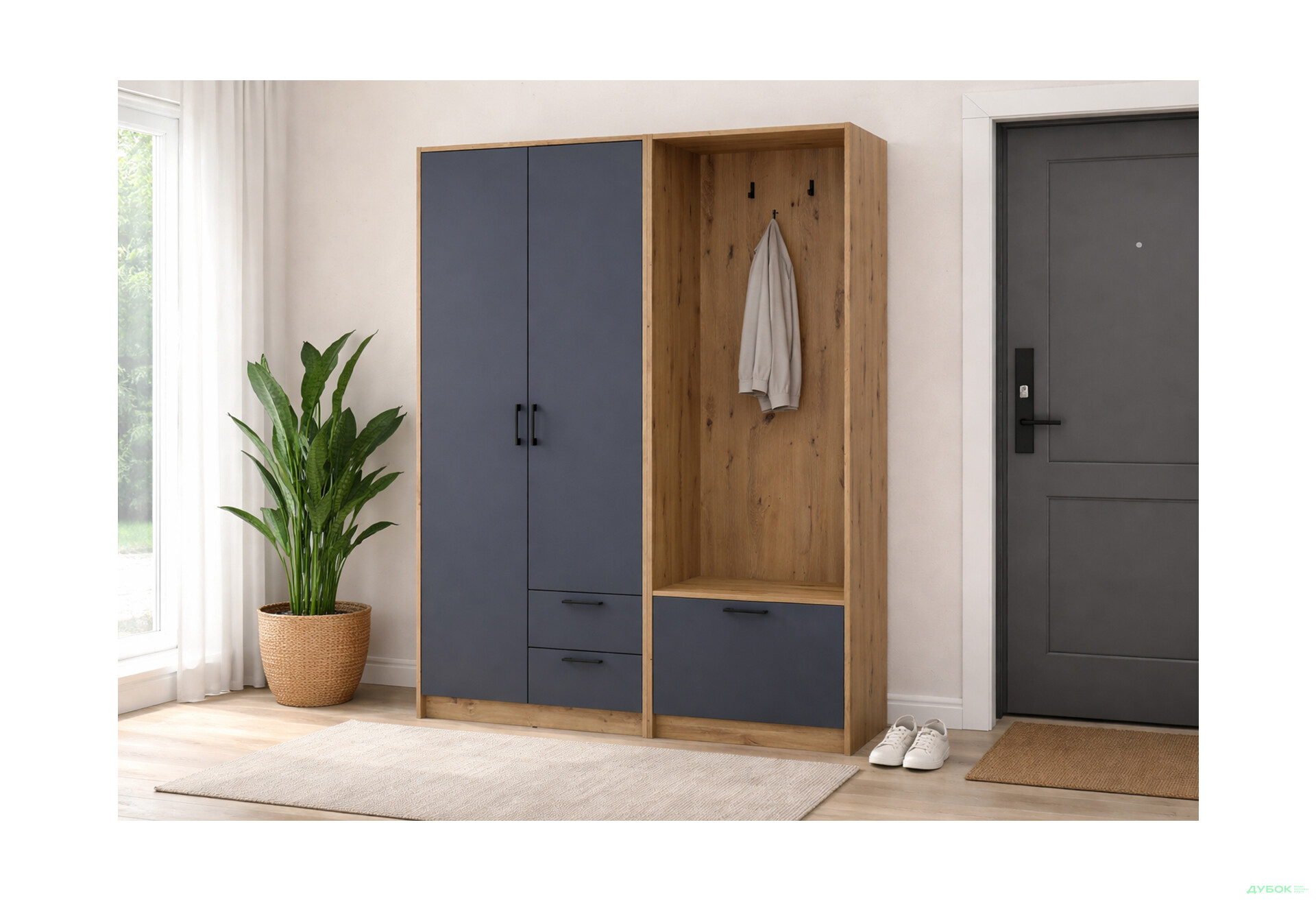 Изображение 2 - Шкаф для одежды 2 ДСП Doros Ронди с вешалкой 142 см Дуб Артизан / Графит