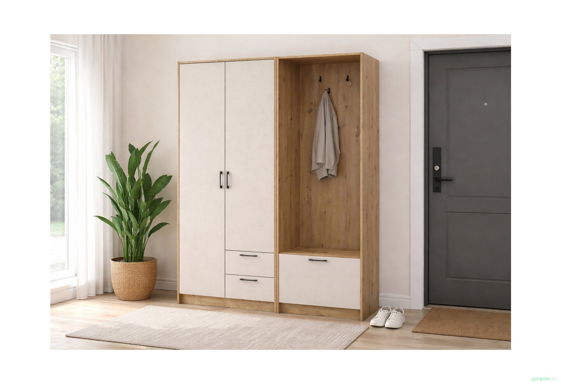Изображение 2 - Шкаф для одежды 2 ДСП Doros Ронди с вешалкой 142 см Дуб Артизан / Кашемир