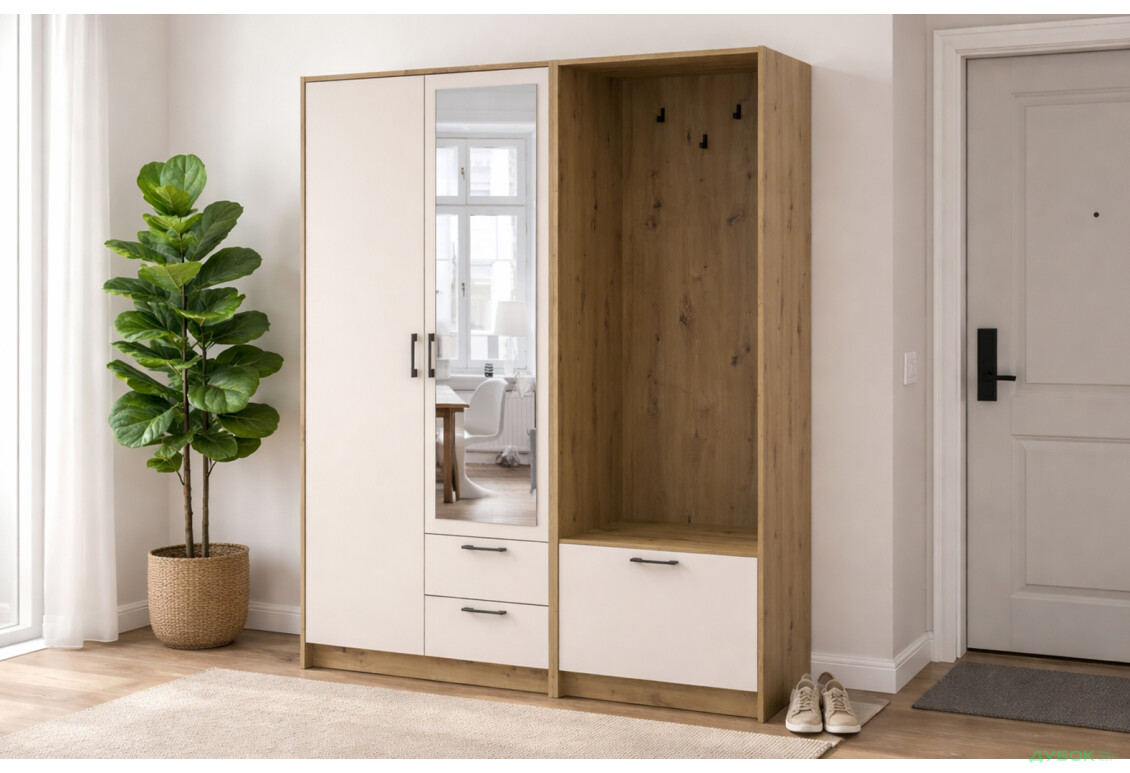 Изображение 2 - Шкаф для одежды 2 ДСП Doros Ронди с вешалкой и зеркалом 142 см Дуб Артизан / Кашемир