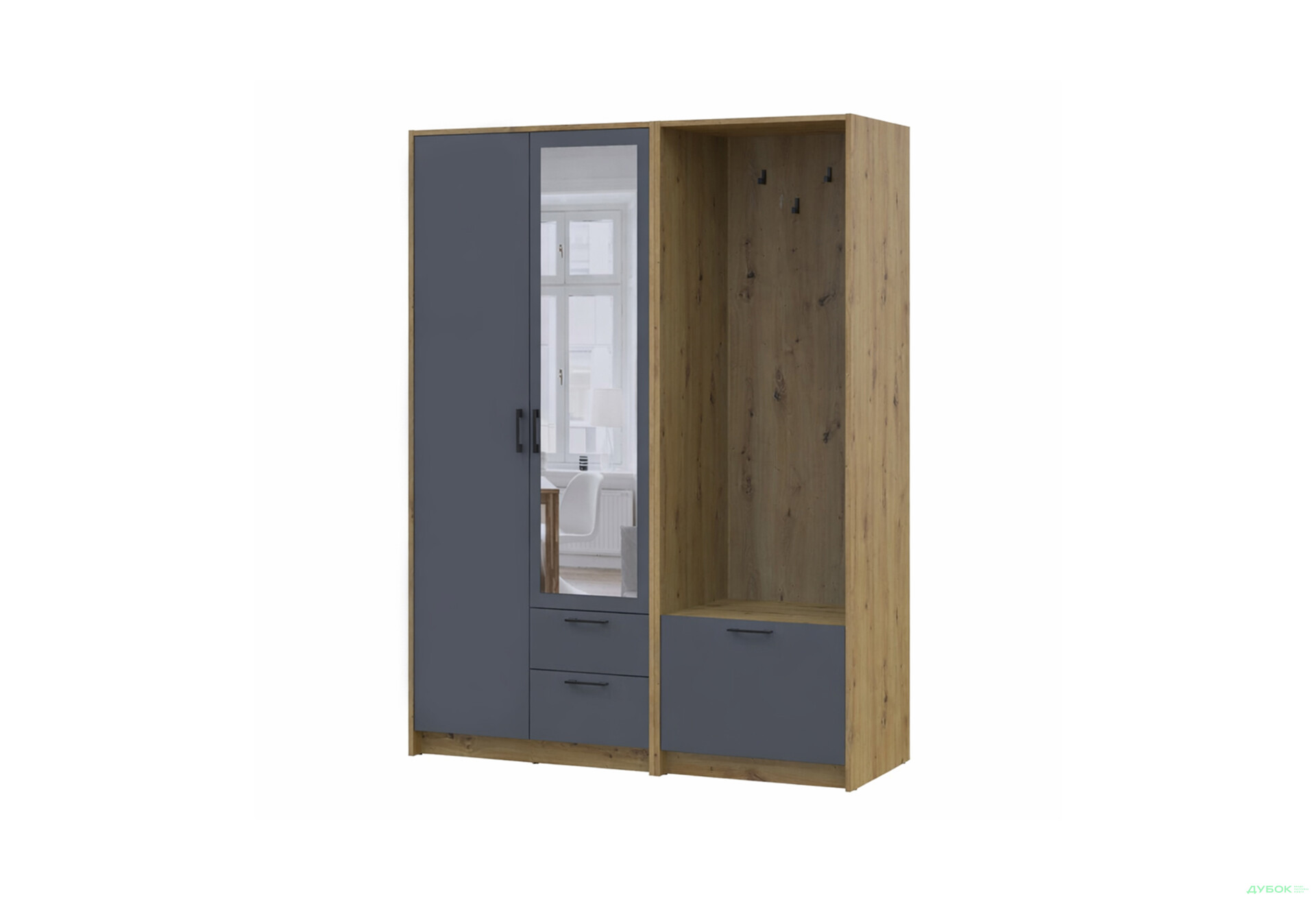 Изображение 1 - Шкаф для одежды 2 ДСП Doros Ронди с вешалкой и зеркалом 142 см Дуб Артизан / Графит