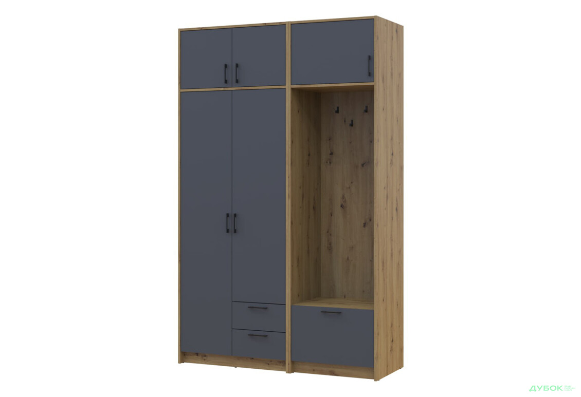 Шкаф для одежды 2 ДСП Doros Ронди с вешалкой и антресолью 142 см Дуб Артизан / Графит