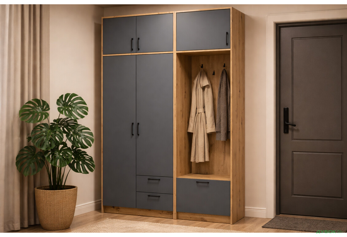 Изображение 2 - Шкаф для одежды 2 ДСП Doros Ронди с вешалкой и антресолью 142 см Дуб Артизан / Графит