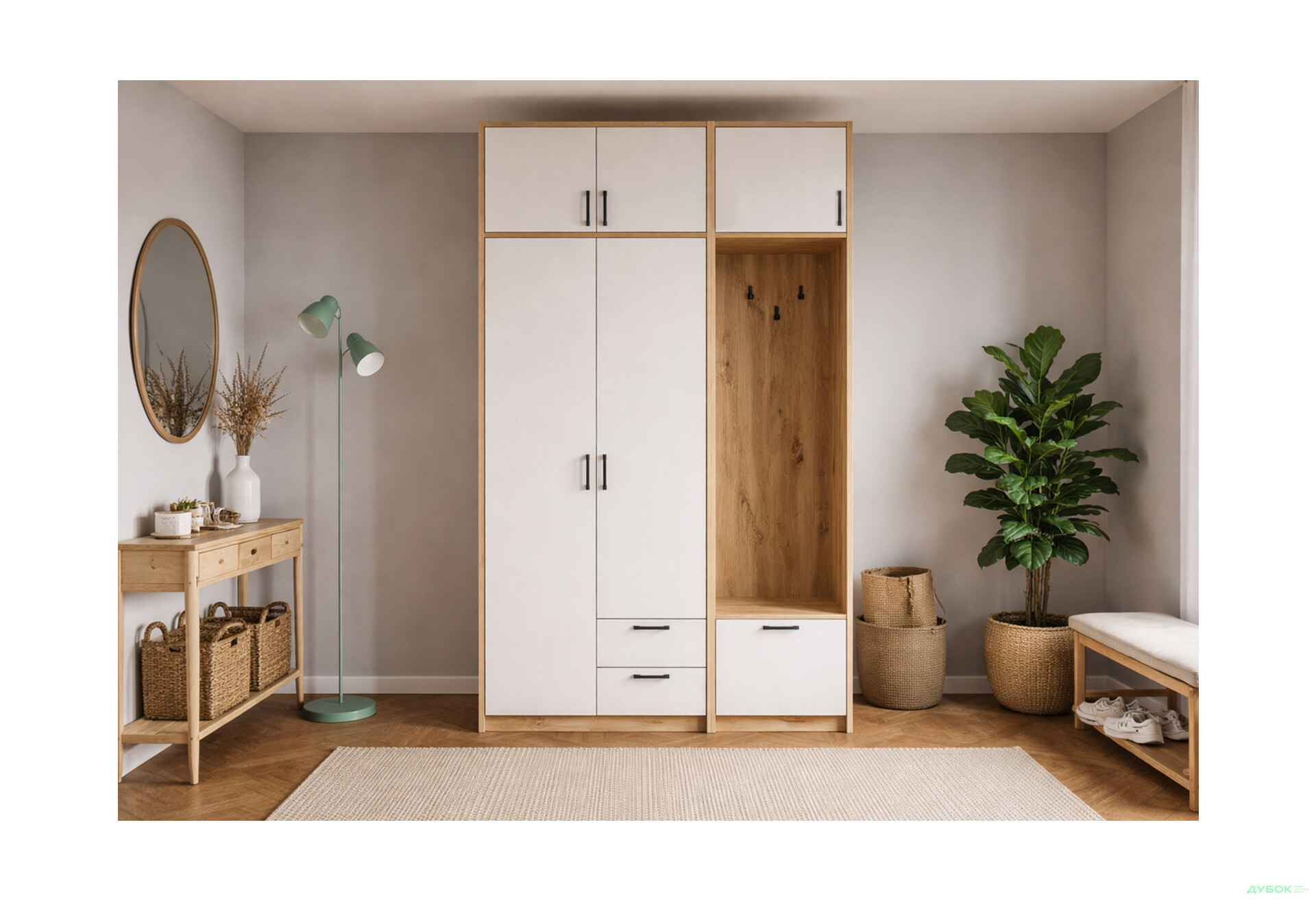 Изображение 2 - Шкаф для одежды 2 ДСП Doros Ронди с вешалкой и антресолью 142 см Дуб Артизан / Кашемир