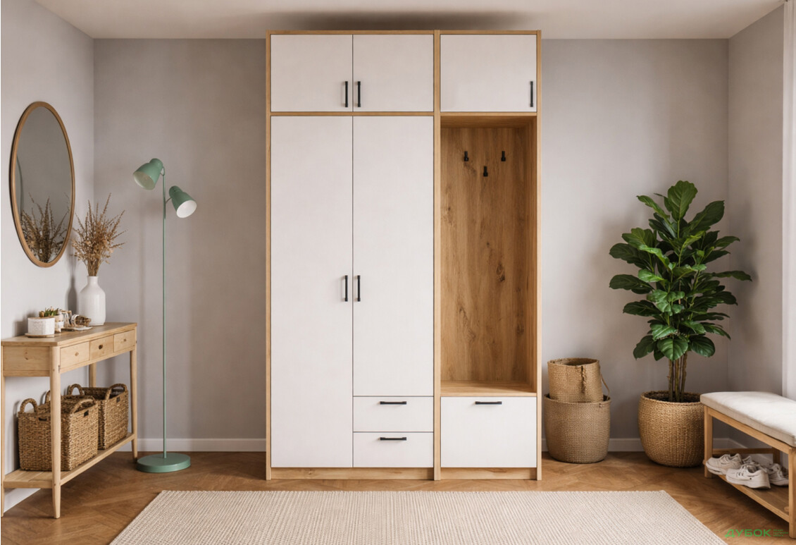 Изображение 2 - Шкаф для одежды 2 ДСП Doros Ронди с вешалкой и антресолью 142 см Дуб Артизан / Кашемир