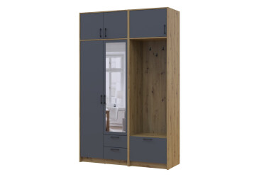 Шкаф для одежды 2 ДСП Doros Ронди с вешалкой, зеркалом и антресолью 142 см Дуб Артизан / Графит