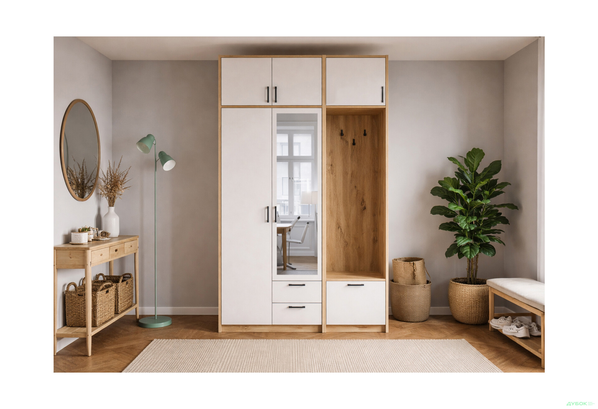 Изображение 2 - Шкаф для одежды 2 ДСП Doros Ронди с вешалкой, зеркалом и антресолью 142 см Дуб Артизан / Кашемир