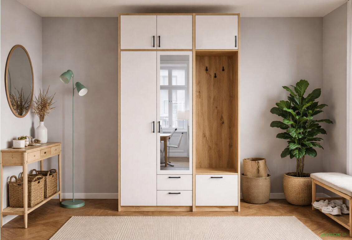 Изображение 2 - Шкаф для одежды 2 ДСП Doros Ронди с вешалкой, зеркалом и антресолью 142 см Дуб Артизан / Кашемир