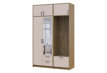 Шкаф для одежды 2 ДСП Doros Ронди с вешалкой, зеркалом и антресолью 142 см Дуб Артизан / Кашемир