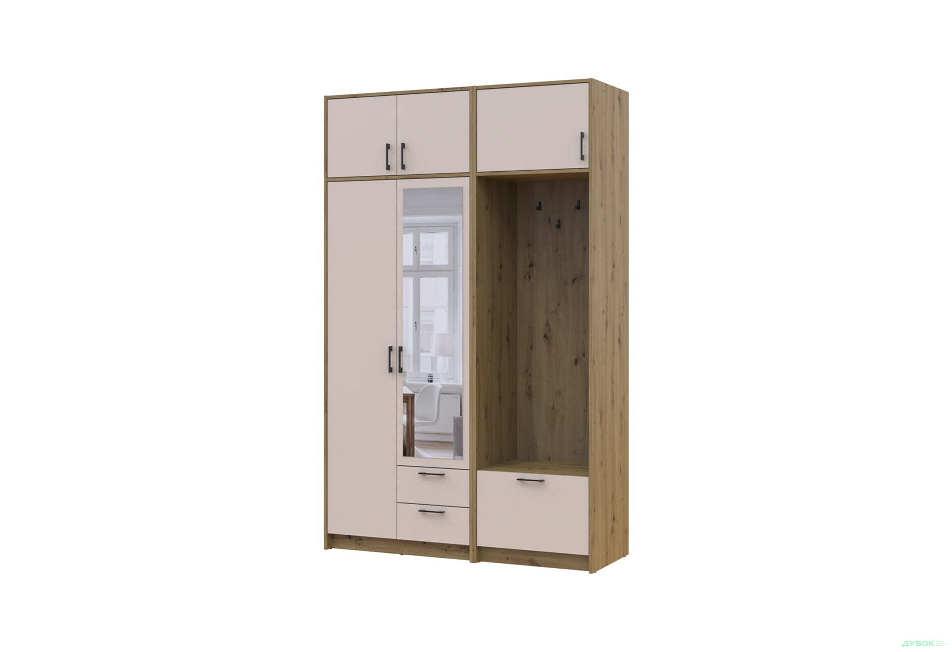 Изображение 1 - Шкаф для одежды 2 ДСП Doros Ронди с вешалкой, зеркалом и антресолью 142 см Дуб Артизан / Кашемир