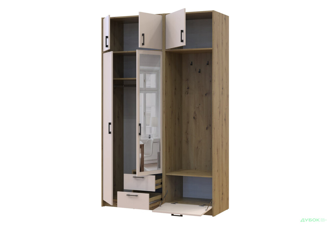 Изображение 3 - Шкаф для одежды 2 ДСП Doros Ронди с вешалкой, зеркалом и антресолью 142 см Дуб Артизан / Кашемир