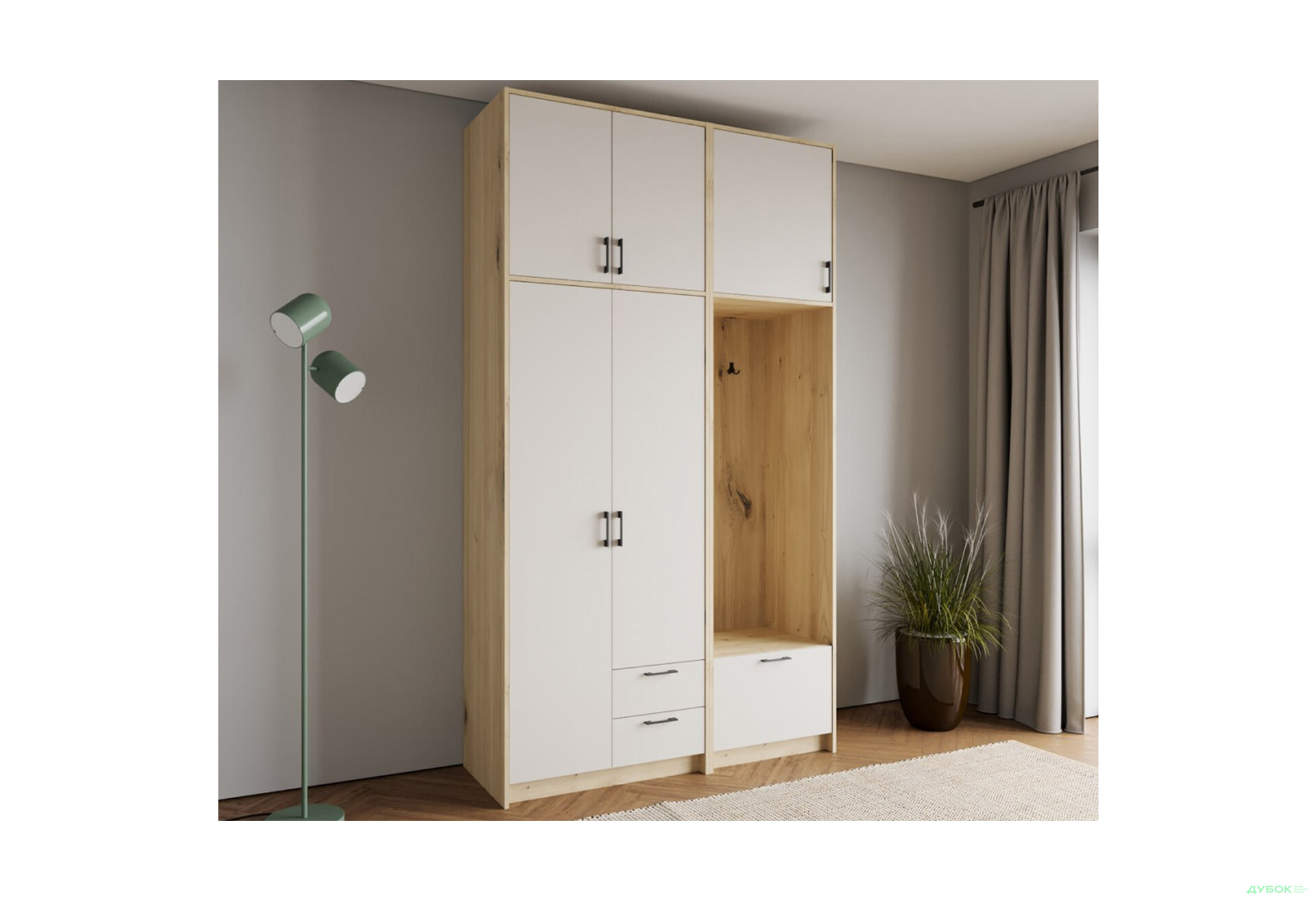 Изображение 3 - Шкаф для одежды 2 ДСП Doros Ронди с вешалкой и высокой антресолью 142 см Дуб Артизан / Кашемир