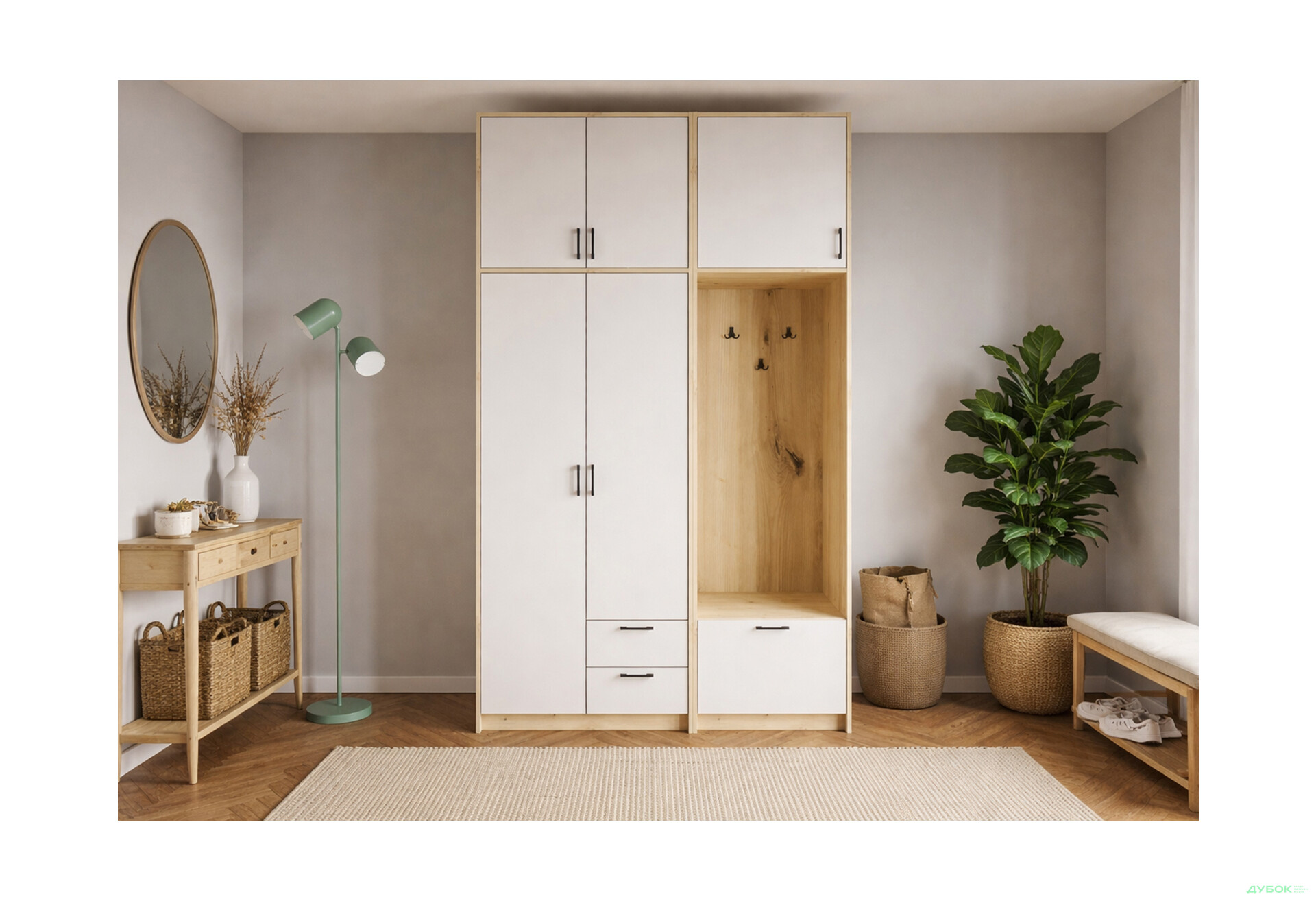 Изображение 2 - Шкаф для одежды 2 ДСП Doros Ронди с вешалкой и высокой антресолью 142 см Дуб Артизан / Кашемир