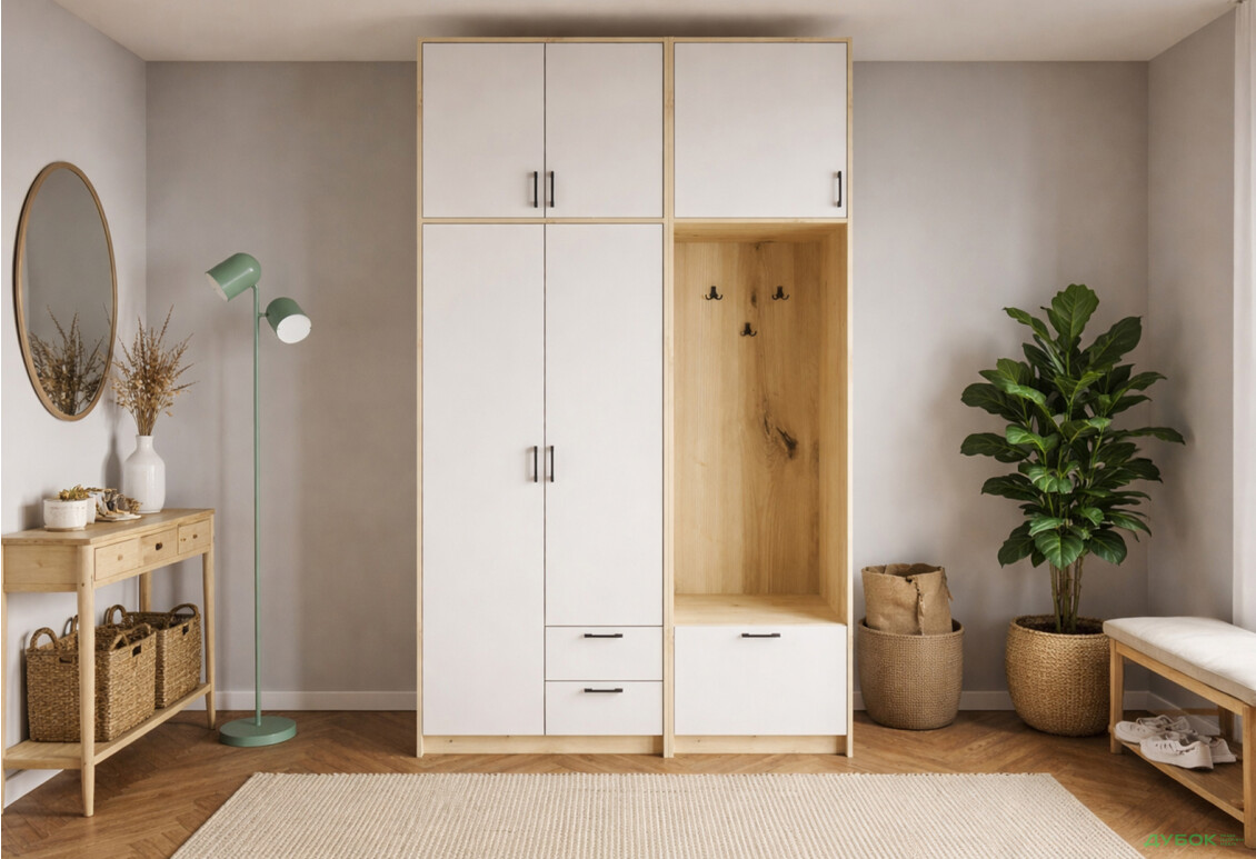 Изображение 2 - Шкаф для одежды 2 ДСП Doros Ронди с вешалкой и высокой антресолью 142 см Дуб Артизан / Кашемир