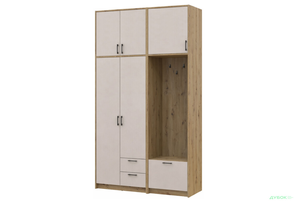Шкаф для одежды 2 ДСП Doros Ронди с вешалкой и высокой антресолью 142 см Дуб Артизан / Кашемир