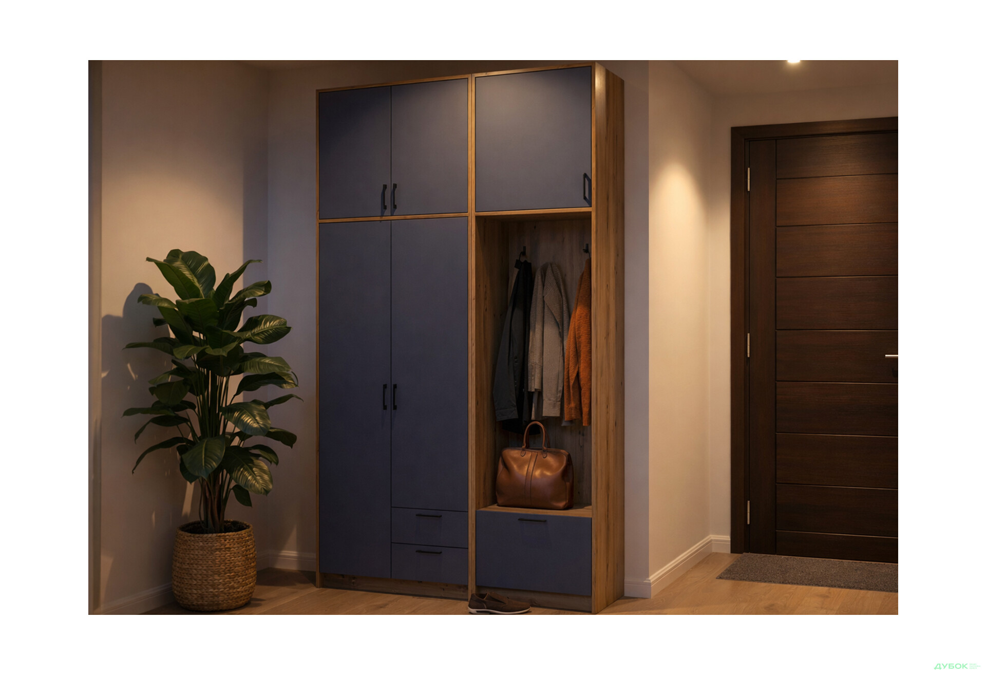 Изображение 2 - Шкаф для одежды 2 ДСП Doros Ронди с вешалкой и высокой антресолью 142 см Дуб Артизан / Графит