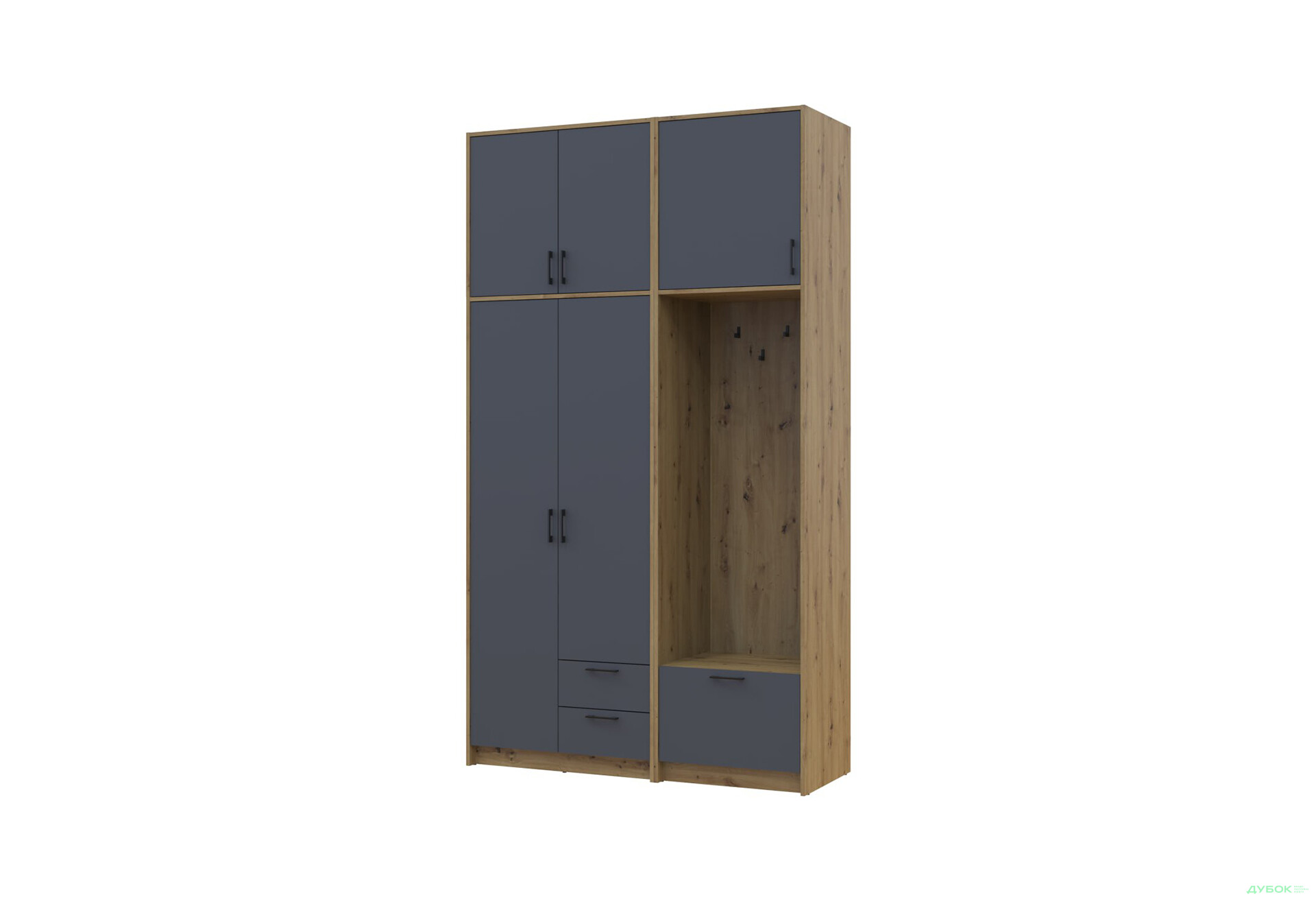 Изображение 1 - Шкаф для одежды 2 ДСП Doros Ронди с вешалкой и высокой антресолью 142 см Дуб Артизан / Графит