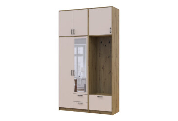 Шкаф для одежды 2 ДСП Doros Ронди с вешалкой, зеркалом и высокой антресолью 142 см Дуб Артизан / Кашемир