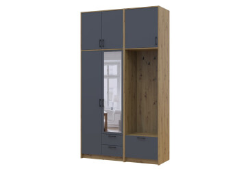 Шкаф для одежды 2 ДСП Doros Ронди с вешалкой, зеркалом и высокой антресолью 142 см Дуб Артизан / Графит