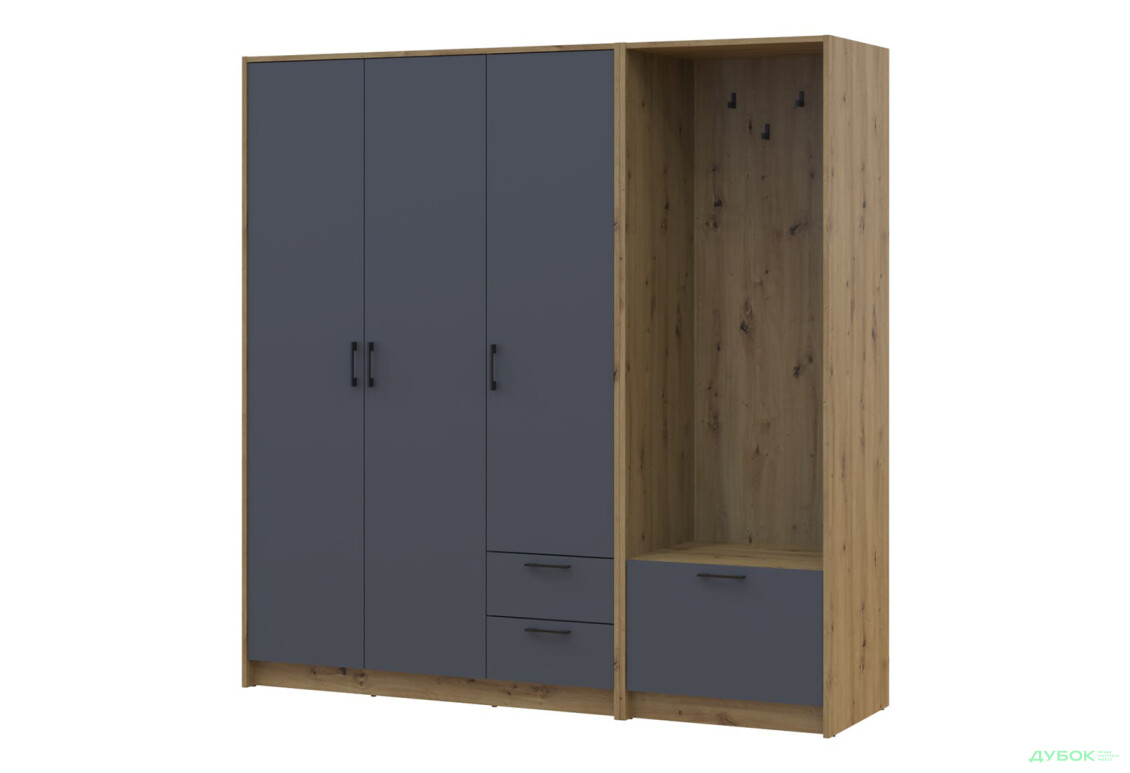 Шкаф для одежды 3 ДСП Doros Ронди с вешалкой 181 см Дуб Артизан / Графит
