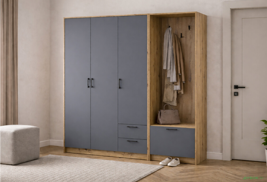 Изображение 2 - Шкаф для одежды 3 ДСП Doros Ронди с вешалкой 181 см Дуб Артизан / Графит