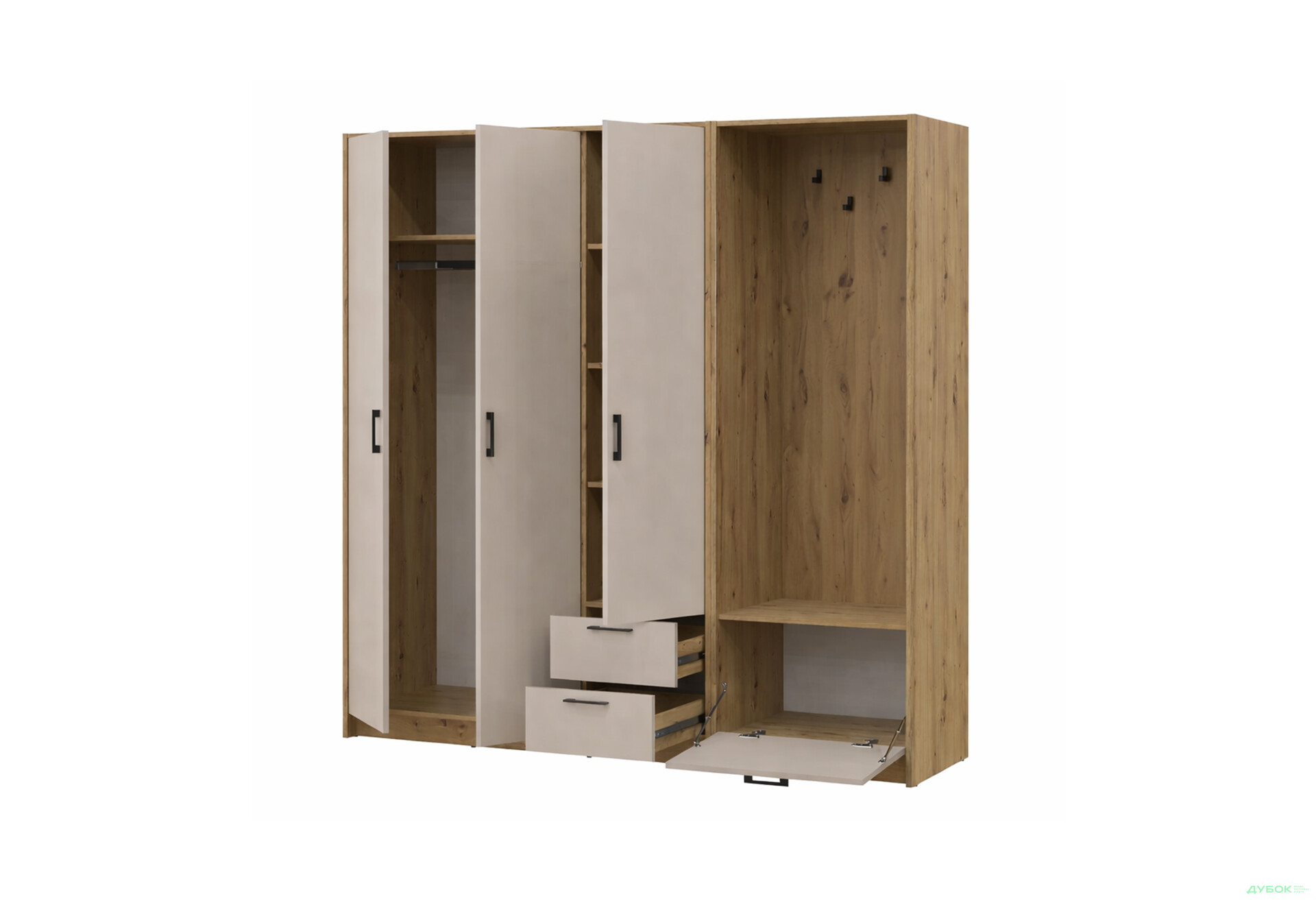 Изображение 3 - Шкаф для одежды 3 ДСП Doros Ронди с вешалкой 181 см Дуб Артизан / Кашемир