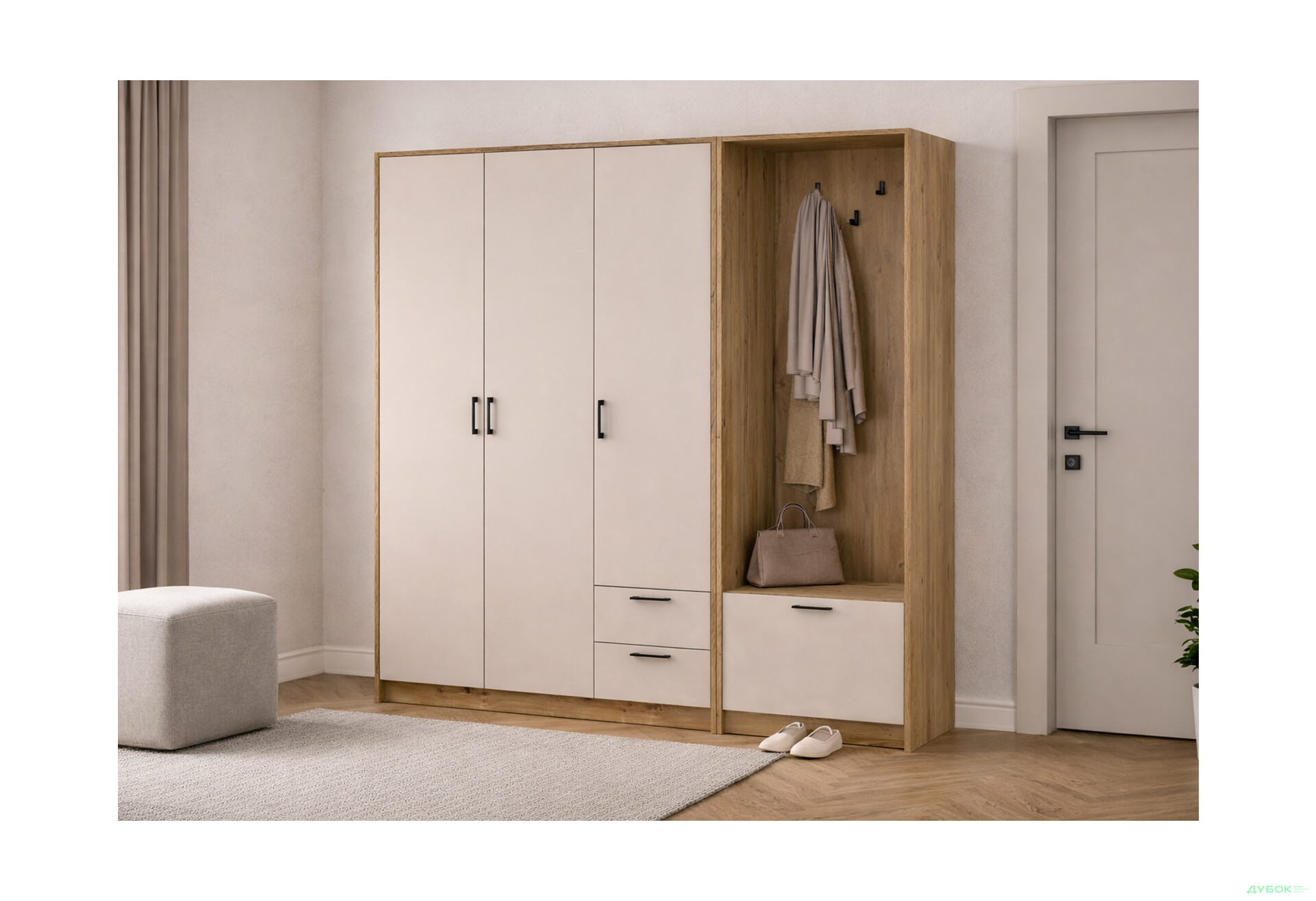 Изображение 2 - Шкаф для одежды 3 ДСП Doros Ронди с вешалкой 181 см Дуб Артизан / Кашемир