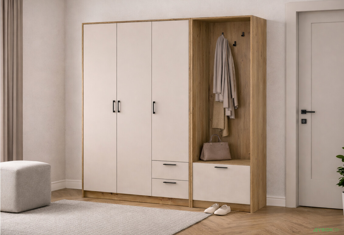 Изображение 2 - Шкаф для одежды 3 ДСП Doros Ронди с вешалкой 181 см Дуб Артизан / Кашемир