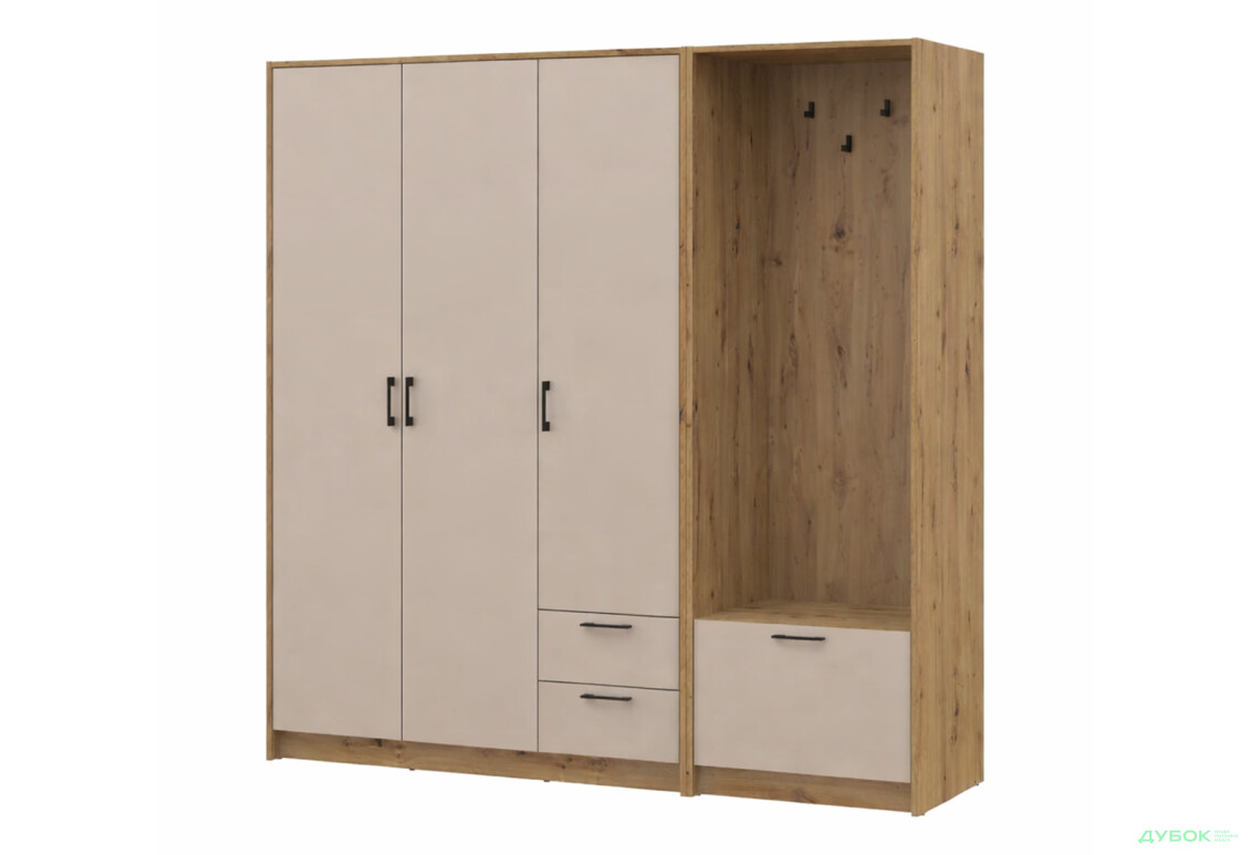 Шкаф для одежды 3 ДСП Doros Ронди с вешалкой 181 см Дуб Артизан / Кашемир