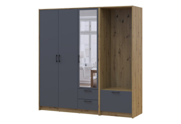 Шкаф для одежды 3 ДСП Doros Ронди с вешалкой и зеркалом 181 см Дуб Артизан / Графит