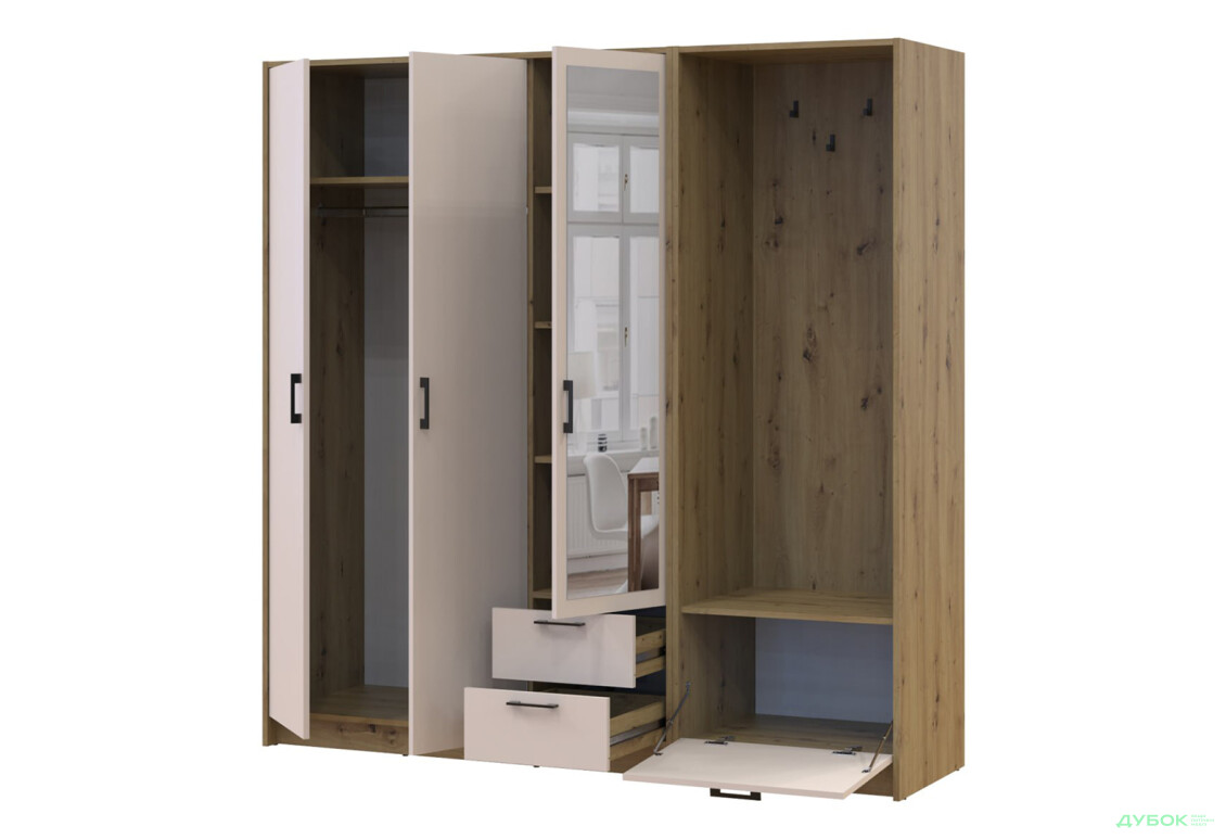 Изображение 3 - Шкаф для одежды 3 ДСП Doros Ронди с вешалкой и зеркалом 181 см Дуб Артизан / Кашемир