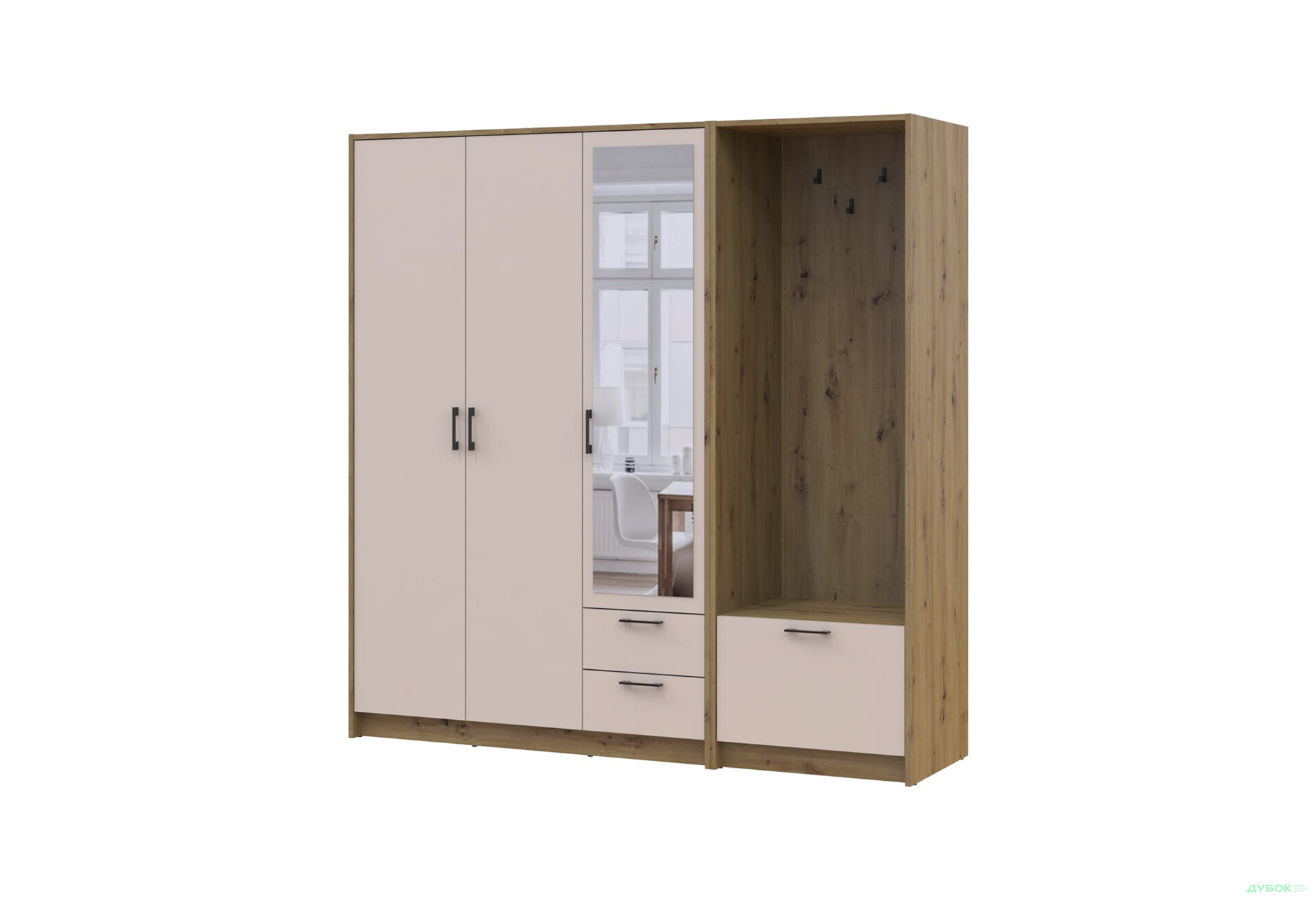 Изображение 1 - Шкаф для одежды 3 ДСП Doros Ронди с вешалкой и зеркалом 181 см Дуб Артизан / Кашемир