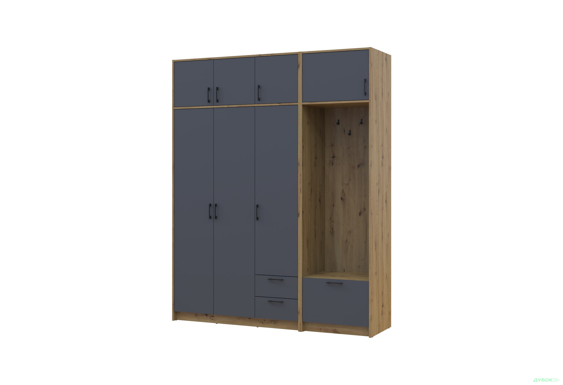 Изображение 1 - Шкаф для одежды 3 ДСП Doros Ронди с вешалкой и антресолью 181 см Дуб Артизан / Графит