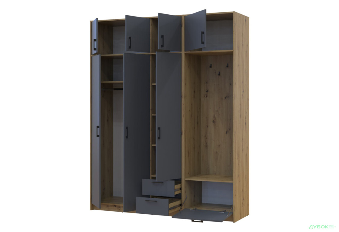 Изображение 3 - Шкаф для одежды 3 ДСП Doros Ронди с вешалкой и антресолью 181 см Дуб Артизан / Графит