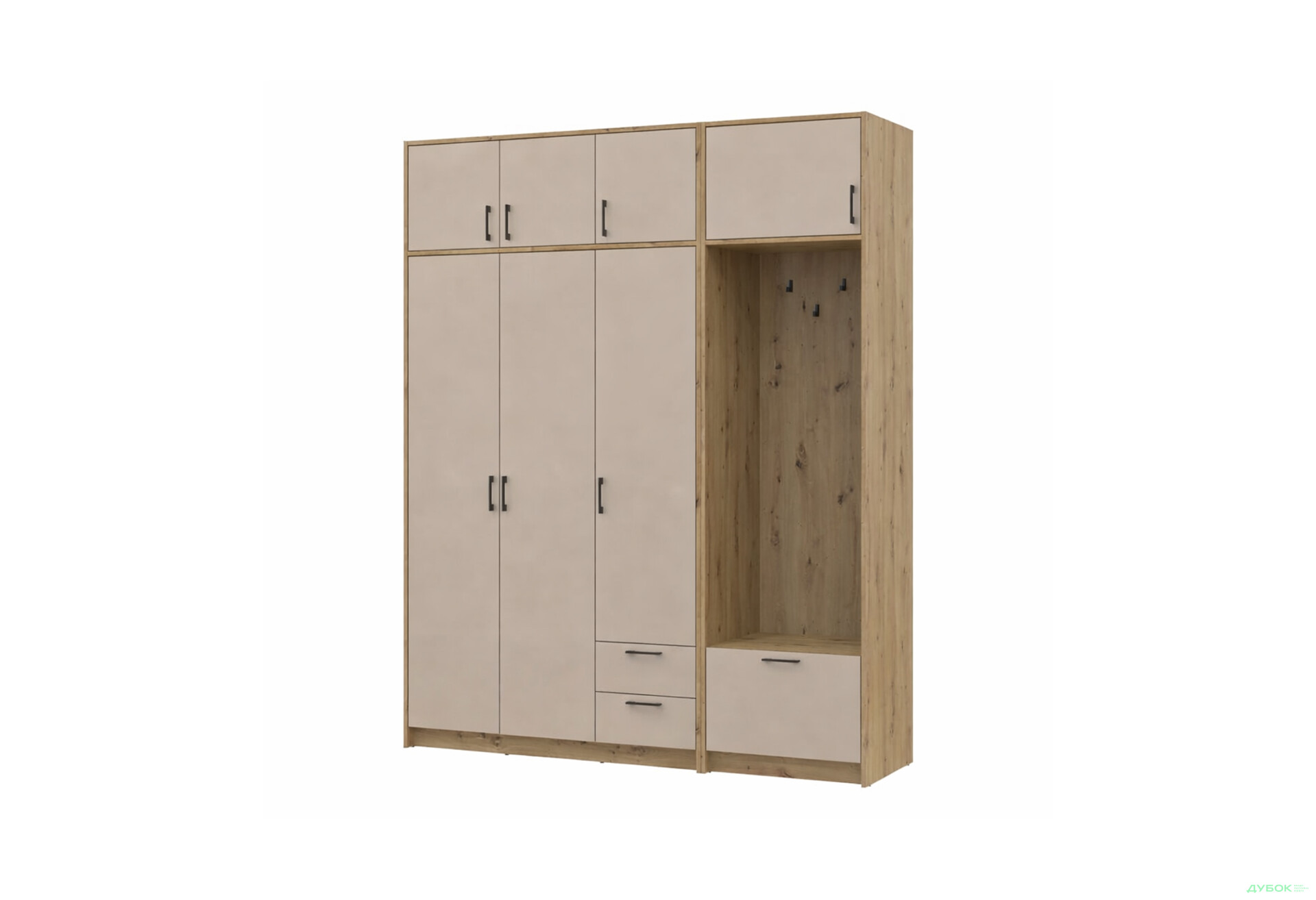 Изображение 1 - Шкаф для одежды 3 ДСП Doros Ронди с вешалкой и антресолью 181 см Дуб Артизан / Кашемир