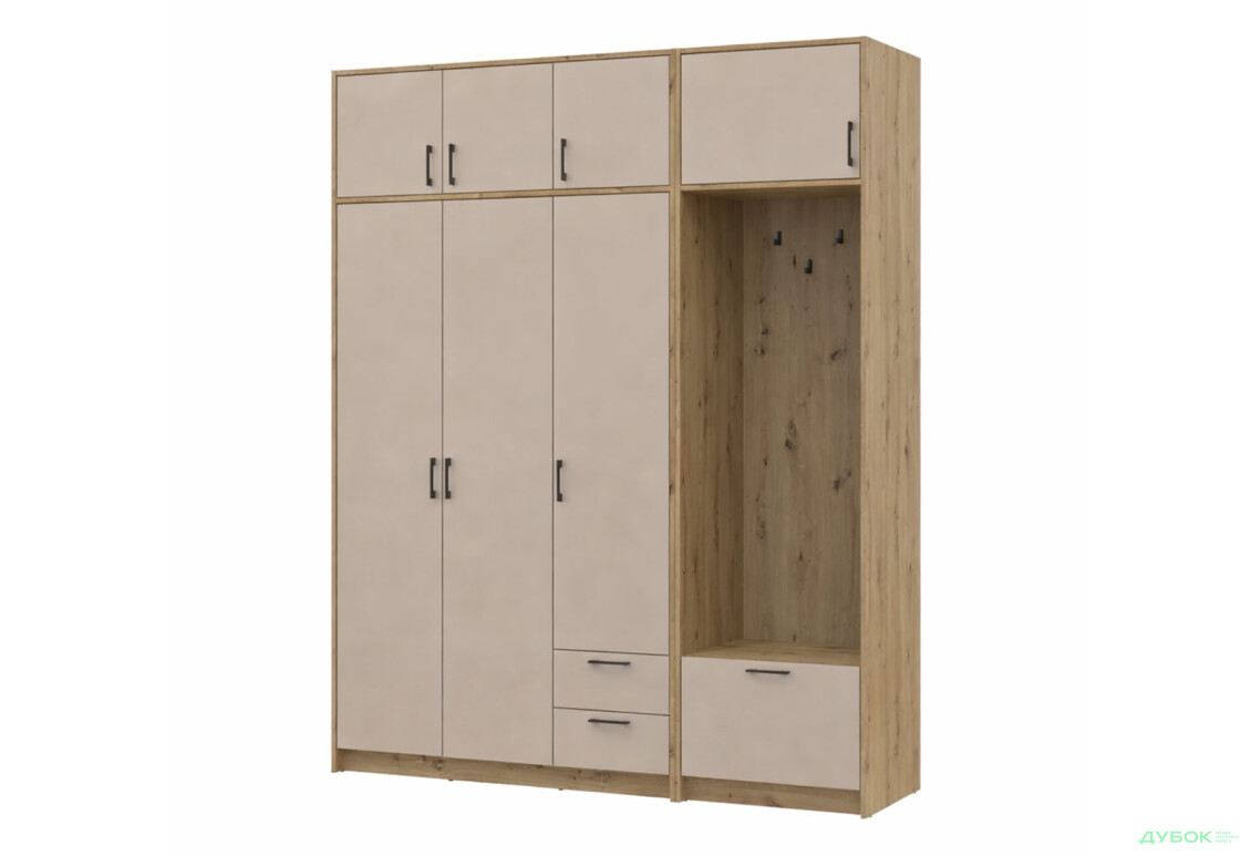 Шкаф для одежды 3 ДСП Doros Ронди с вешалкой и антресолью 181 см Дуб Артизан / Кашемир