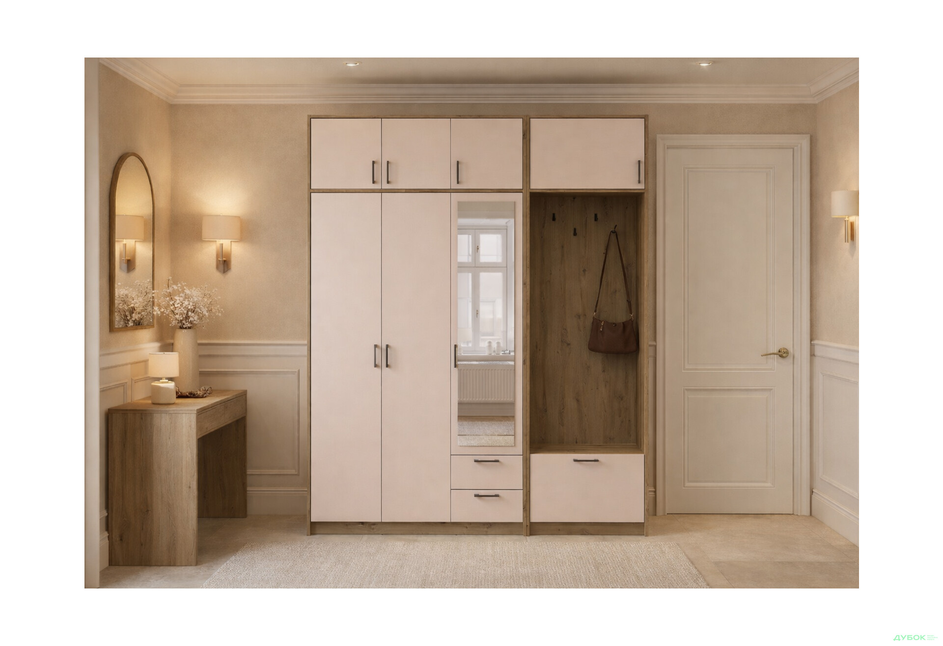 Изображение 2 - Шкаф для одежды 3 ДСП Doros Ронди с вешалкой, зеркалом и антресолью 181 см Дуб Артизан / Кашемир