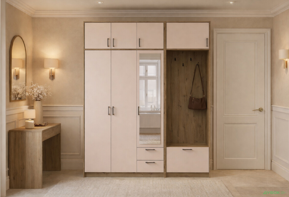 Изображение 2 - Шкаф для одежды 3 ДСП Doros Ронди с вешалкой, зеркалом и антресолью 181 см Дуб Артизан / Кашемир