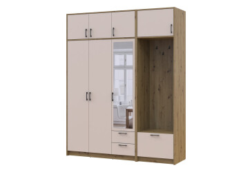 Шкаф для одежды 3 ДСП Doros Ронди с вешалкой, зеркалом и антресолью 181 см Дуб Артизан / Кашемир