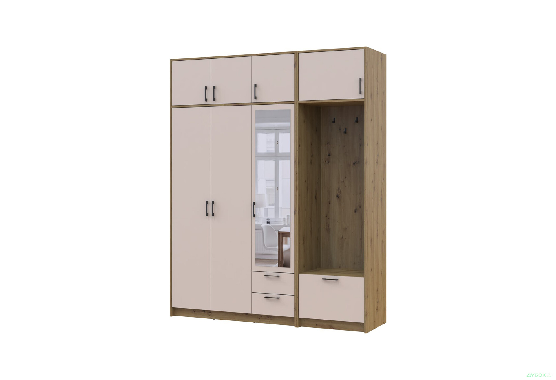 Изображение 1 - Шкаф для одежды 3 ДСП Doros Ронди с вешалкой, зеркалом и антресолью 181 см Дуб Артизан / Кашемир
